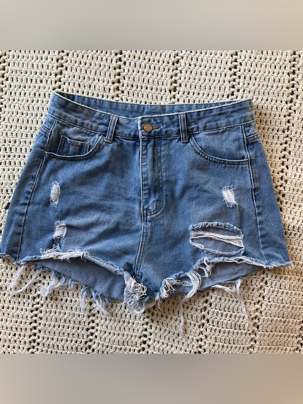 SHEIN High Waisted Shorts • Distressed & Cut off • Size L (8-12)
